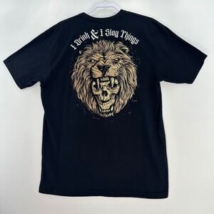 ZERO FOXTROTT Wash With Souls Lion Skull Graphic T Shirt Black XL Made USA biker